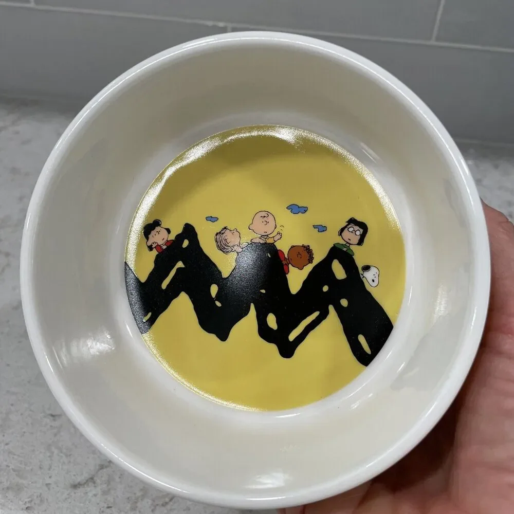 CHARLIE BROWN SNOOPY Peanuts Gang 5” Round Cartoon Print Pet Bowl Dish Dog Cat